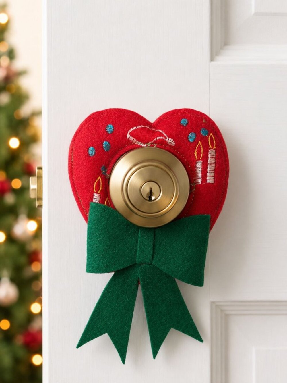 Vintage 1970s Christmas Star Heart Felt Door Knob Covers, 2 Pcs - Picture 3 of 7